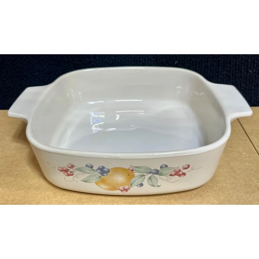 Corning Ware A-1-B Casserole Dish 1 Liter Abundance Fruit Pattern Square Baking‎